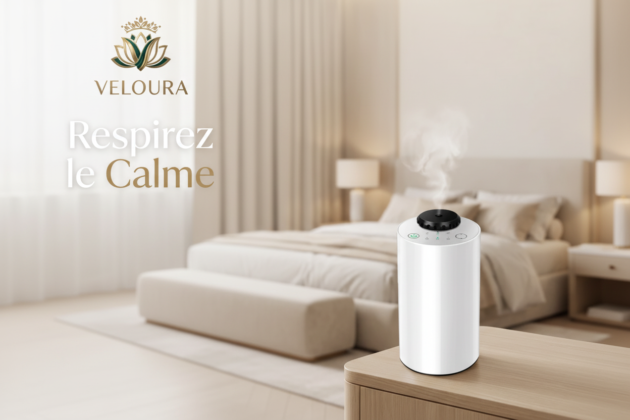 Diffuseur d'huiles essentielles Veloura diffusant une brume légère