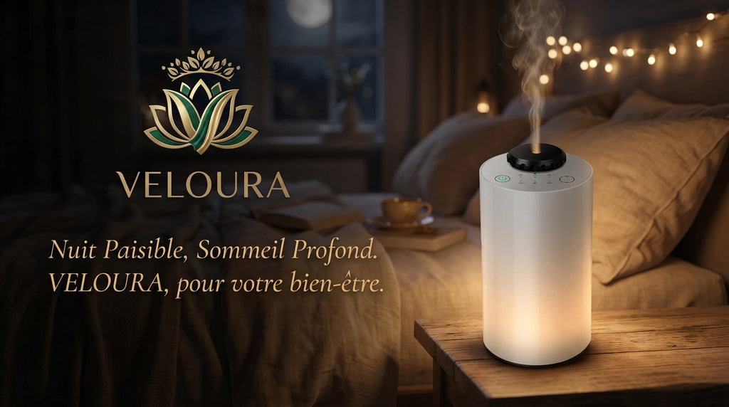 Diffuseur d'huiles essentielles Veloura diffusant une brume légère
