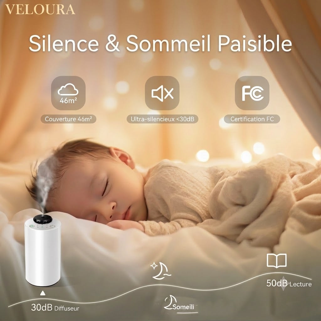 Diffuseur d'huiles essentielles Veloura diffusant une brume légère